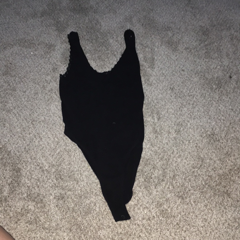 Black bodysuit with lace straps